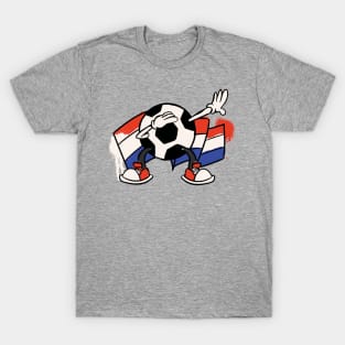 Dabbing Soccer Ball Cartoon Netherlands Dutch Flag Football T-Shirt